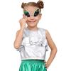 imagePerfashion Girls Metallic Tank Tops Shiny Ruffle Layered Crop Tops Dance Shirts with Alien Glasses 415 YearsSilver452