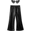 imagePerfashion Girls Shiny Metallic Flared Pants Festival Dance Pants Disco with Sunglasses Wide Leg Trousers 615 YearsBlack360