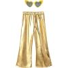 imagePerfashion Girls Shiny Metallic Flared Pants Festival Dance Pants Disco with Sunglasses Wide Leg Trousers 615 YearsGold360