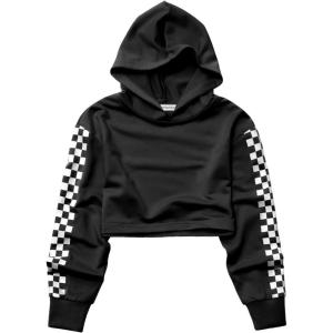 imageKids Girls Leather Plaid Long Sleeve Crop Top Hoddie Cropped SweatershirtsPlaid Black