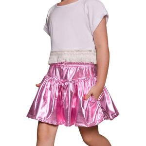 imagePerfashion Girls Metallic Skirts Builtin Shorts Sparkly Skort Alien Shorts 413 YearsPink755