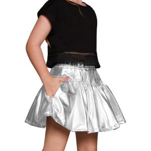 imagePerfashion Girls Metallic Skirts Builtin Shorts Sparkly Skort Alien Shorts 413 YearsSilver755