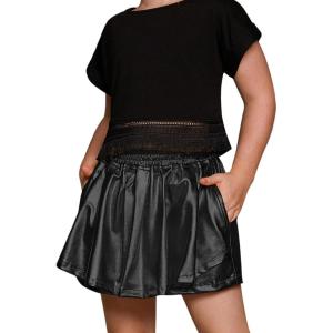 imagePerfashion Girls Metallic Skorts Sparkly Shorts Shiny Dance Skirt with Pockets 413 YearsBlack754