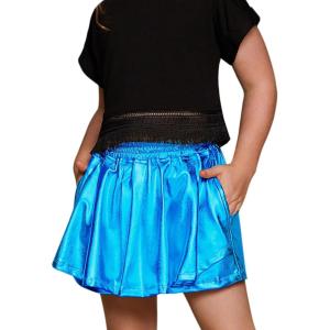 imagePerfashion Girls Metallic Skorts Sparkly Shorts Shiny Dance Skirt with Pockets 413 YearsBlue754