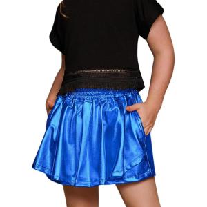 imagePerfashion Girls Metallic Skorts Sparkly Shorts Shiny Dance Skirt with Pockets 413 YearsDeep Blue754