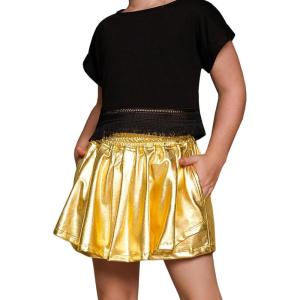imagePerfashion Girls Metallic Skorts Sparkly Shorts Shiny Dance Skirt with Pockets 413 YearsGold754