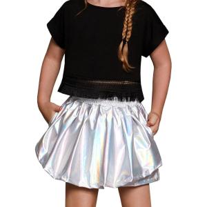 imagePerfashion Girls Metallic Skorts Sparkly Shorts Shiny Dance Skirt with Pockets 413 YearsLaser Silver754