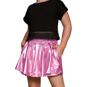 imagePerfashion Girls Metallic Skorts Sparkly Shorts Shiny Dance Skirt with Pockets 413 YearsPink754