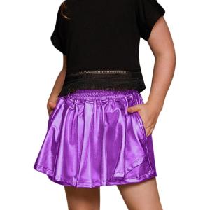 imagePerfashion Girls Metallic Skorts Sparkly Shorts Shiny Dance Skirt with Pockets 413 YearsPurple26754