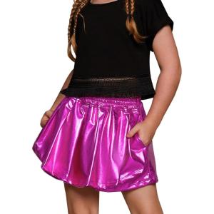 imagePerfashion Girls Metallic Skorts Sparkly Shorts Shiny Dance Skirt with Pockets 413 YearsRose Red754