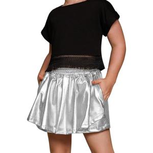 imagePerfashion Girls Metallic Skorts Sparkly Shorts Shiny Dance Skirt with Pockets 413 YearsSilver754
