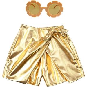 imagePerfashion Girls Metallic Skorts Sparkly Shorts with Sunglasses Dancing Skirt 413 YearsGold359