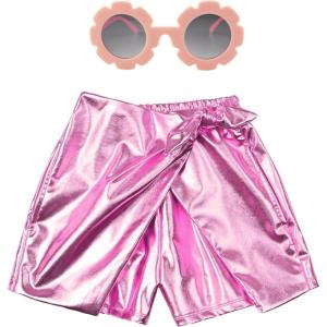 imagePerfashion Girls Metallic Skorts Sparkly Shorts with Sunglasses Dancing Skirt 413 YearsPink359