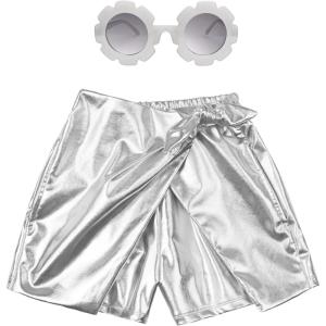 imagePerfashion Girls Metallic Skorts Sparkly Shorts with Sunglasses Dancing Skirt 413 YearsSilver359