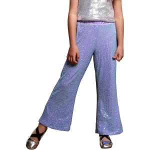 imagePerfashion Girls Sequin Bell Bottom Pants Disco Sparkly Flare Pants Kids Dance Trousers with Pockets 615YPurple252