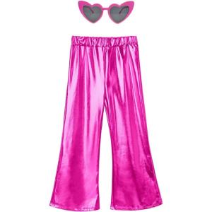 imagePerfashion Girls Shiny Metallic Flared Pants Festival Dance Pants Disco with Sunglasses Wide Leg Trousers 615 YearsRosen360