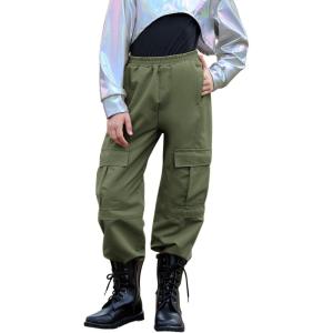 imagePerfashion Metallic Cargo Pants for Girls ampamp Womens Hip Hop Dance MultiPocket Joggers High Waist Pants 615YGreen 352cargo