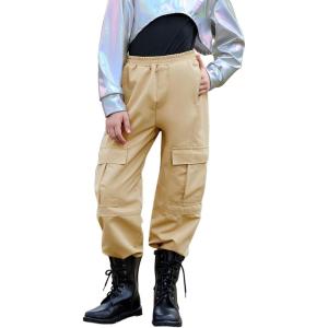 imagePerfashion Metallic Cargo Pants for Girls ampamp Womens Hip Hop Dance MultiPocket Joggers High Waist Pants 615YKhaki 352cargo