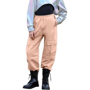 imagePerfashion Metallic Cargo Pants for Girls ampamp Womens Hip Hop Dance MultiPocket Joggers High Waist Pants 615YPink 352cargo