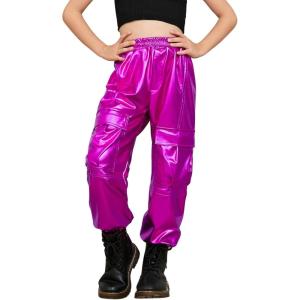 imagePerfashion Metallic Cargo Pants for Girls ampamp Womens Hip Hop Dance MultiPocket Joggers High Waist Pants 615YRosen352