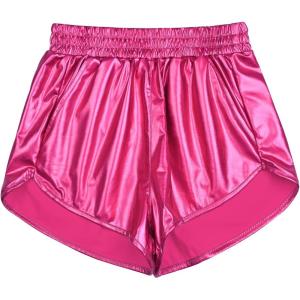 imagePerfashion Womens Metallic Shiny Shorts Sparkly Hot Yoga OutfitCarmine 4
