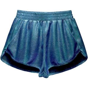 imagePerfashion Womens Metallic Shiny Shorts Sparkly Hot Yoga OutfitFancy Silk Blue006