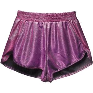 imagePerfashion Womens Metallic Shiny Shorts Sparkly Hot Yoga OutfitFancy Silk Purple003