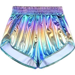 imagePerfashion Womens Metallic Shiny Shorts Sparkly Hot Yoga OutfitGradient Blue Yellow