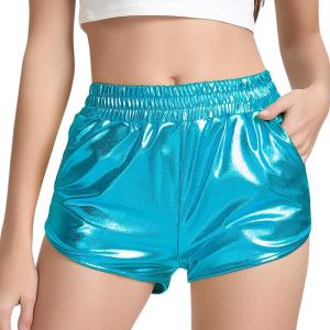 imagePerfashion Womens Metallic Shiny Shorts Sparkly Hot Yoga OutfitJewelry Blue