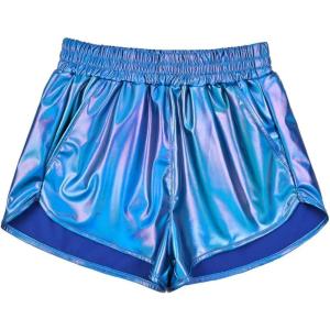 imagePerfashion Womens Metallic Shiny Shorts Sparkly Hot Yoga OutfitLight Blue 11