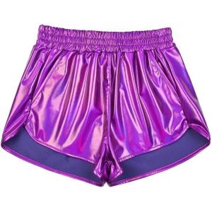 imagePerfashion Womens Metallic Shiny Shorts Sparkly Hot Yoga OutfitLight Purple 14