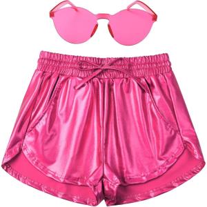 imagePerfashion Womens Metallic Shorts Summer Sparkly Hot Outfit Shiny Short PantsCarmine