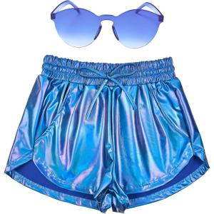 imagePerfashion Womens Metallic Shorts Summer Sparkly Hot Outfit Shiny Short PantsColourful Blue11