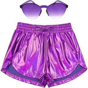 imagePerfashion Womens Metallic Shorts Summer Sparkly Hot Outfit Shiny Short PantsColourful Purple14