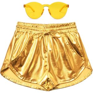 imagePerfashion Womens Metallic Shorts Summer Sparkly Hot Outfit Shiny Short PantsGold