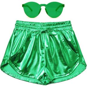 imagePerfashion Womens Metallic Shorts Summer Sparkly Hot Outfit Shiny Short PantsGreen
