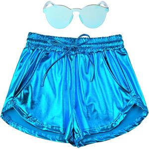 imagePerfashion Womens Metallic Shorts Summer Sparkly Hot Outfit Shiny Short PantsJewelry Blue