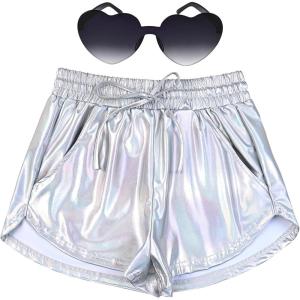 imagePerfashion Womens Metallic Shorts Summer Sparkly Hot Outfit Shiny Short PantsLaser Silver