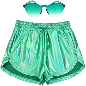 imagePerfashion Womens Metallic Shorts Summer Sparkly Hot Outfit Shiny Short PantsLight Green 9