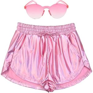 imagePerfashion Womens Metallic Shorts Summer Sparkly Hot Outfit Shiny Short PantsLight Pink 7