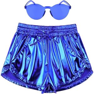 imagePerfashion Womens Metallic Shorts Summer Sparkly Hot Outfit Shiny Short PantsMineral Blue 24