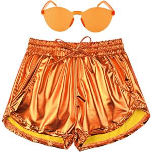imagePerfashion Womens Metallic Shorts Summer Sparkly Hot Outfit Shiny Short PantsOrange 18