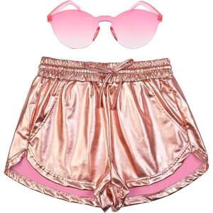 imagePerfashion Womens Metallic Shorts Summer Sparkly Hot Outfit Shiny Short PantsPink