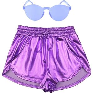 imagePerfashion Womens Metallic Shorts Summer Sparkly Hot Outfit Shiny Short PantsPurple26