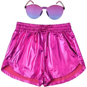 imagePerfashion Womens Metallic Shorts Summer Sparkly Hot Outfit Shiny Short PantsRose Red