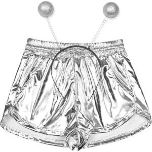 imagePerfashion Womens Metallic Shorts Summer Sparkly Hot Outfit Shiny Short PantsSilver