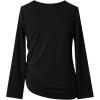 imagePerfashion Girls FlutterLong Sleeve Cotton TShirts Side Drawstring Tunic Blouse Round Neck Casual Tops for 413YearsBlack
