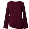 imagePerfashion Girls FlutterLong Sleeve Cotton TShirts Side Drawstring Tunic Blouse Round Neck Casual Tops for 413YearsBurgundy