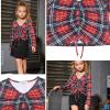 imagePerfashion Girls FlutterLong Sleeve Cotton TShirts Side Drawstring Tunic Blouse Round Neck Casual Tops for 413YearsRed Plaid583