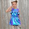 imagePerfashion Girls Metallic Wrap Skirt Sparkly Dance ALine Elastic Waist Skirt with Sunglasses 313 YearsBlue454